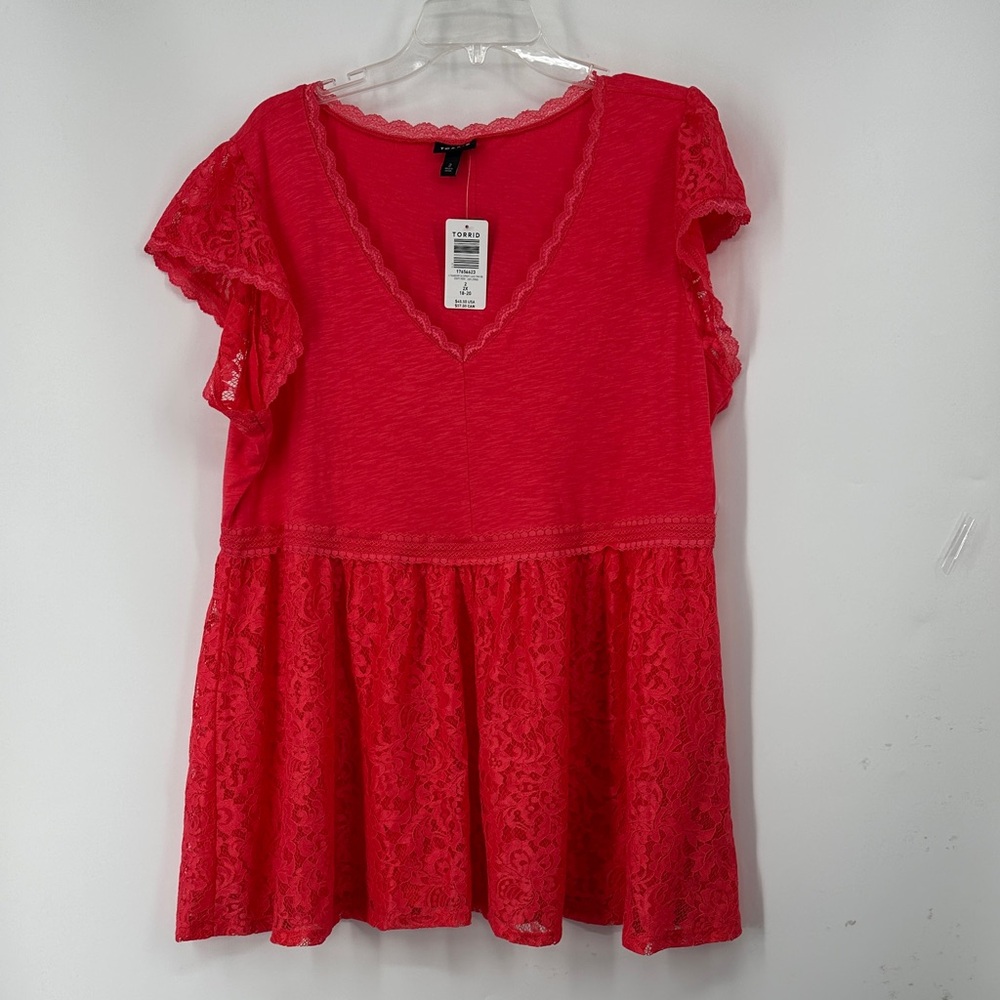 Torrid Coral Orange Lace Accent Top